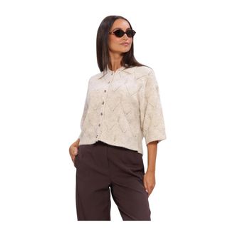 Object Object - Objkaisa Flora 3/4 Lo Knit Cardigan - Dames - Truien - Beige - Maat: M Wol