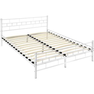 TecTake Cama con cabecero, somier, marco de acero, 200 x 140 cm, blanco