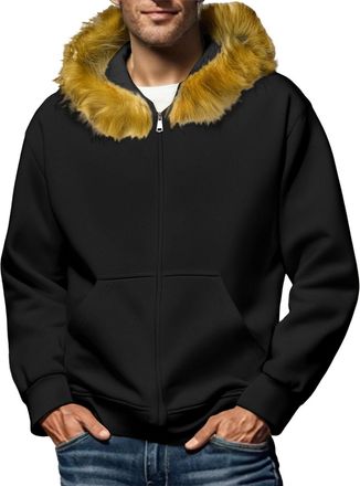 Generic Zip Hoodie Faux Fur Hood Trim Loose Fit Pockets Comfortable Warm Relaxed Leisure Sweatshirt Outdoor Sportswear Comfort Fashion Basic Clothes Tops Jack