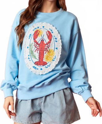 Peach Love California Lemon And Lace Lobster Crewneck Sweatshirt In Blue