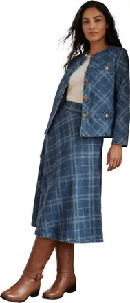 Jessica London Stretch Denim Lady Jacket in Denim Bias Plaid at Nordstrom, Size 18