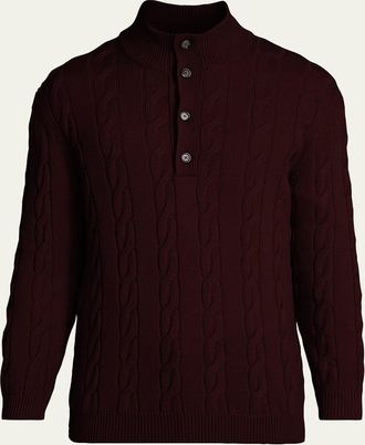 Kiton Mens 3-Ply Cashere Cable Knit Mock Neck Sweater