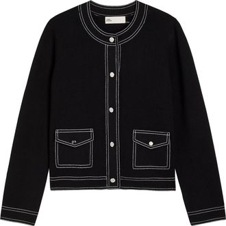 Tory Burch Topstitch Wool Cardigan - Black - XL (UK16 / XL)