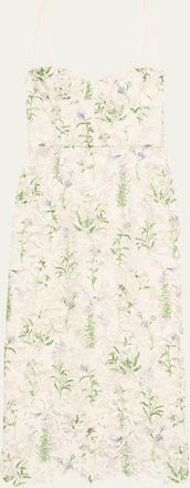 Monique Lhuillier Floral Printed Lace Corseted Dress
