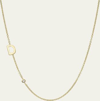 Zoe Lev Jewelry 14k Gold Asymmetrical Initial and Bezel Diamond Necklace