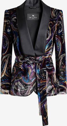 Etro Samt- und Satinblazer mit Paisleyprint und G&uuml;rtel