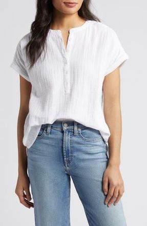 Caslon Cotton Gauze Henley Top in White at Nordstrom Rack, Size X-Small