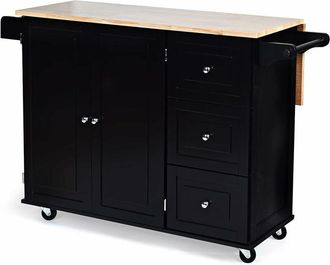 Costway Carro de Cocina con Ruedas Carrito Auxiliar Carro de Servicio Multiuso Aparador Buffet (Negro) - Costway