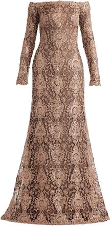 Tadashi Shoji Abito lungo con spalle scoperte - Marrone