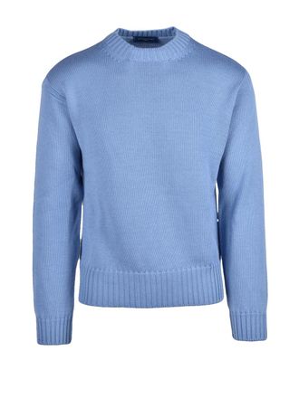 Daniele Fiesoli Light Blue Crew Neck Sweater With Ribbed Details