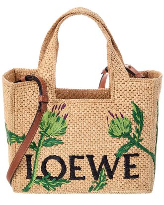Loewe Logo Small Raffia & Leather Tote
