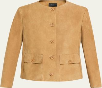Akris Collarless Suede Single-Breasted Jacket