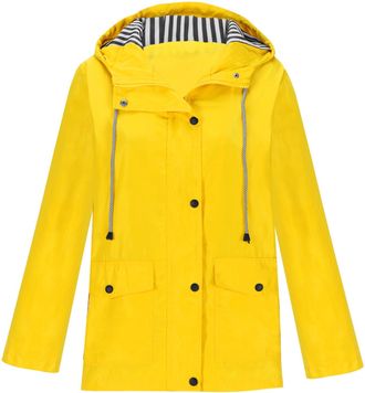 Generic duxyoz Raincoat Women Waterproof Coat Long Rain Coat Womens Hooded Trench Coat Windproof Winter Coat Plus Size Loose Outwear Overcoat Solid Outdoor Sp