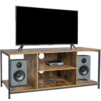 Relaxdays Relaxdays TV Lowboard, 4 open compartments, TV stand up to 55 inches, cable hole, industrial style, brown/black