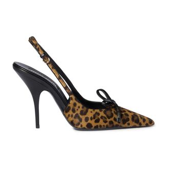 Miu Miu Printed Leather Slingback Pumps With Bow - female - Miu Miu - Pumps - Brown - 6 UK - Shoes