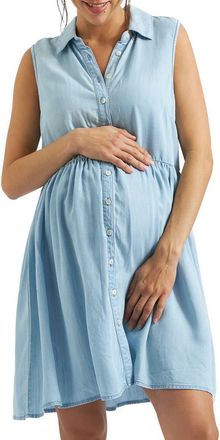Ripe Bec Button Down Sleeveless Chambray Maternity Dress in Clean Fade at Nordstrom, Size X-Large