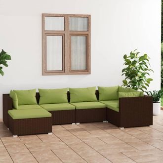 vidaXL Set Muebles De Jard&iacute;n 6 Piezas Y Cojines Rat&aacute;n Sint&eacute;tico Marr&oacute;n Vidaxl