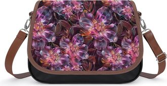 Generic Psychedelic Trippy Purple Flowers Crossbody Bags for Women Shoulder Messenger Bag Purse Handbags