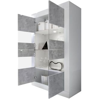 Dmora Vetrina Suzzara, Mobile Espositore 3 Ripiani, 2 Ante Made in Italy, 4 Vani, 101.4x42x161.2h cm Bianco Lucido