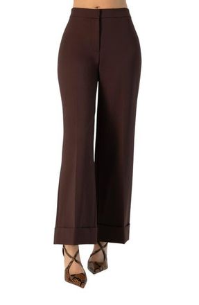 Ivonne Straight-Leg Culotte Pants with Wide Hem in Brown at Nordstrom, Size 14