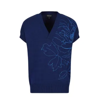 Emporio Armani Heren Bloemen V-Hals Sweater Vest (Blauw)