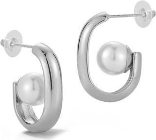 Glaze Jewelry Faux Pearl Hoop Earrings in Silver at Nordstrom Rack