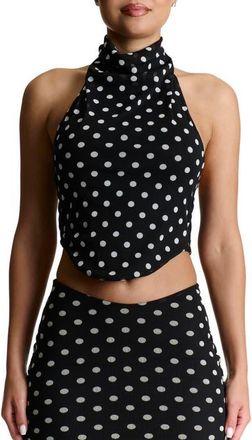 Naked Wardrobe Polka Dot Halter Crop Top in Black White Polka Dot at Nordstrom, Size Large