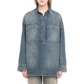 Zadig&Voltaire Timona Oversize Denim Shirt in Medium Blue at Nordstrom, Size X-Small