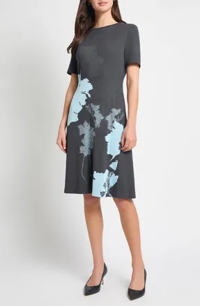 Ming Wang Abstract Floral A-Line Dress in Dawn/Granite at Nordstrom, Size X-Large