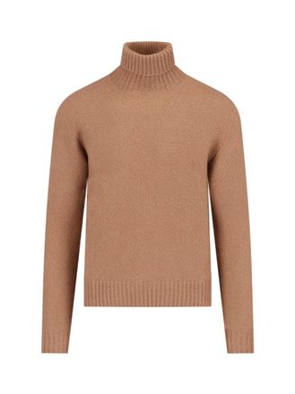 Drumohr High Neck Sweater In Brown Wool Ribbed