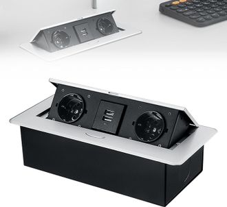 OEM Regleta De Enchufes Empotrable Para Escritorio, Regleta Retr&aacute;ctil, Regleta Multimedia Oculta, Concentrador De Energ&iacute;a Multifuncional, 2 Tomas De Corri