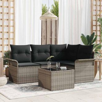 vidaXL Vidaxl - Conjunto De Sof&aacute; De Jard&iacute;n Con Coj&iacute;n 5 Pcs Gris Polirat&aacute;n
