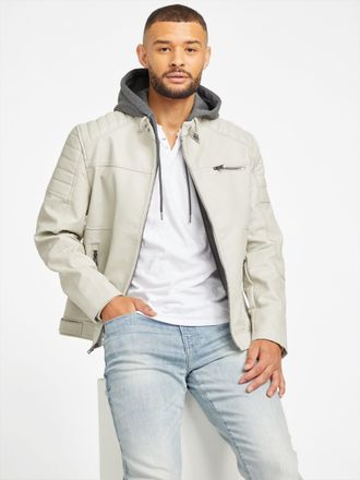 Guess Davino Faux-Leather Hooded Moto Jacket