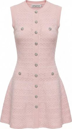 Self Portrait Pointelle Diamante Knit Mini Dress