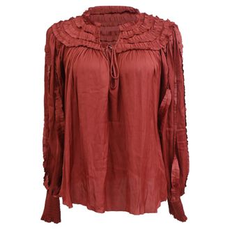 Ulla Johnson Mila Ruffle Blouse in Red Polyester