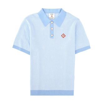 Casablanca Gestreepte Gebreide Poloshirt - Heren - Polos - Blauw - L - Katoen - Tops