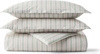 Christy Calder Stripe Cotton Percale Duvet Cover Sets in Pink at Nordstrom, Size Queen