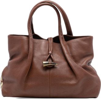 Burberry Pre-owned Burberry Medium House Check Trimmed Leather Horn Toggle Tote Ladies S 04 1
