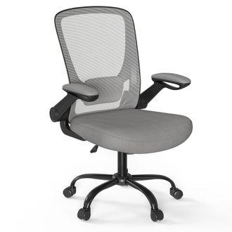 Songmics Silla de oficina de malla con apoyabrazos abatibles de color gris