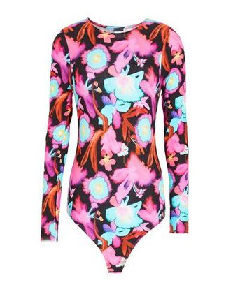 8 by YOOX PRINTED VISCOSE CREW-NECK THONG BODYSUIT