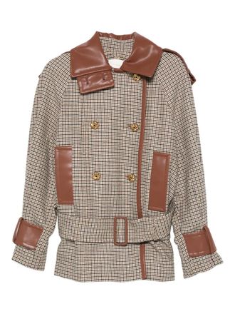 Zimmermann checked belted leather-trimmed jacket - women - Wool/Polyamide/Other fibres/Viscose/Polyurethane/Viscose/Silk - 1 - Neutrals