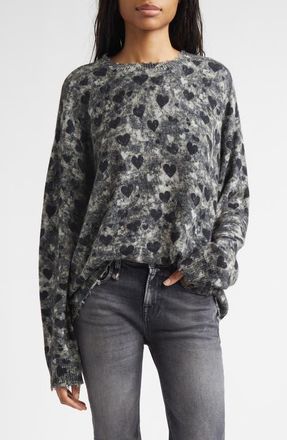R13 Distressed Heart Print Cashmere Sweater in Heather Grey at Nordstrom, Size Xx-Small