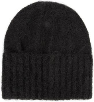Auralee Geborstelde Super Kid Mohair Gebreide Muts - Heren - Hoeden - Zwart - ONE Size - Wol - Accessoires
