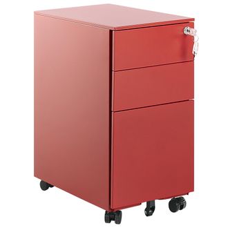 Beliani Armario De Almacenamiento De Metal Rojo Con 3 Cajones Ruedas Con Cerradura Con Llave Estilo Industrial Moderno Bolsena Ii