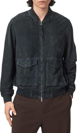 AllSaints Rokko Suede Bomber Jacket in Navy Blue at Nordstrom, Size Xx-Large