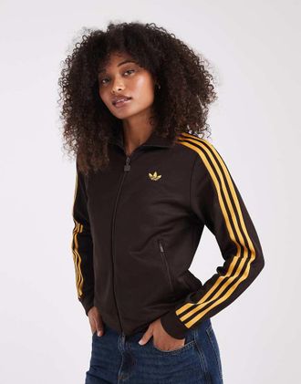adidas Originals giacca da tuta classica marrone e gialla