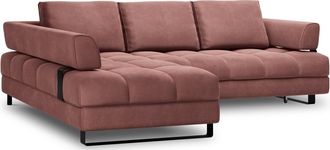 BLOOMINGLOFT 5-Sitzer Design Ecksofa Clinton mit Bettfunktion und Eckteil links, Samtbezug