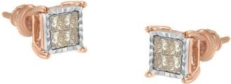 House of Brilliance 10K Two-Toned Gold PrincessComposite Diamond Stud Earrings in White at Nordstrom
