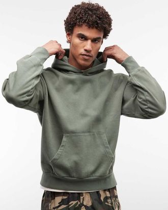 Weekday Felpa con cappuccio squadrata oversize verde scuro