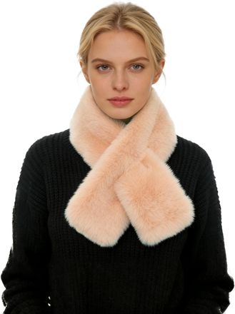 Lina & Lily Faux Fur Pull-Through Womens Winter Collar Scarf Neck Warmer Rectangle Fluffy (Peach)